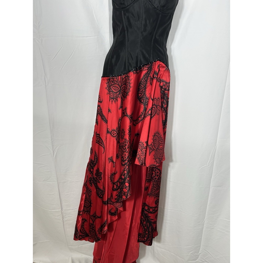 Vintage Red Black Gothic Corset Top Dress‎ Y2K Silk Witchy Vamp Prom Hoco Size 4 - Picture 6 of 16